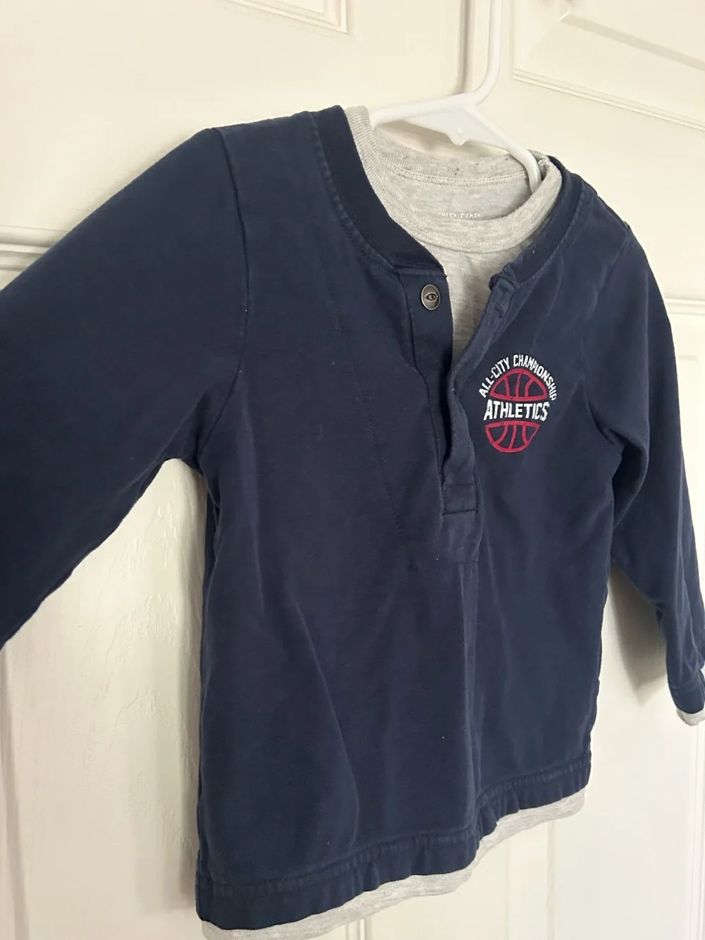 Baby Boy, The Children’s Place,Navy Basketball Long Sleeve Layered Henley Shirt
